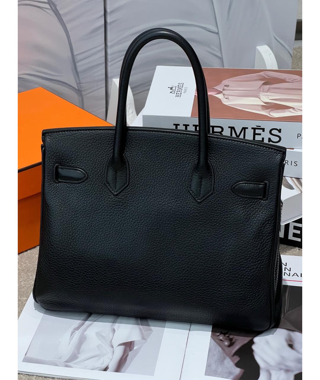 HERMES Черная кожаная сумка с короткими ручками, фото 2