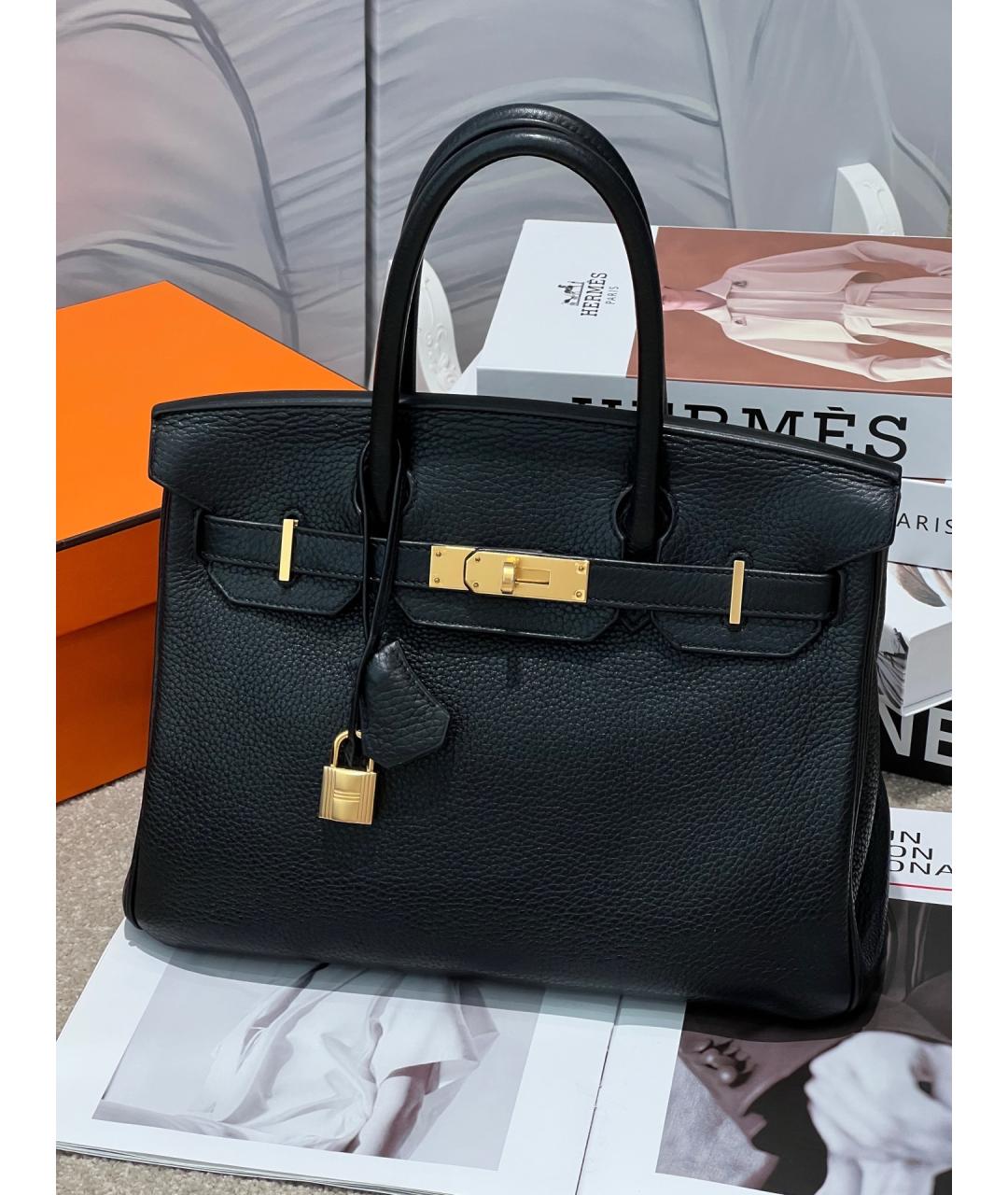 HERMES Черная кожаная сумка с короткими ручками, фото 7