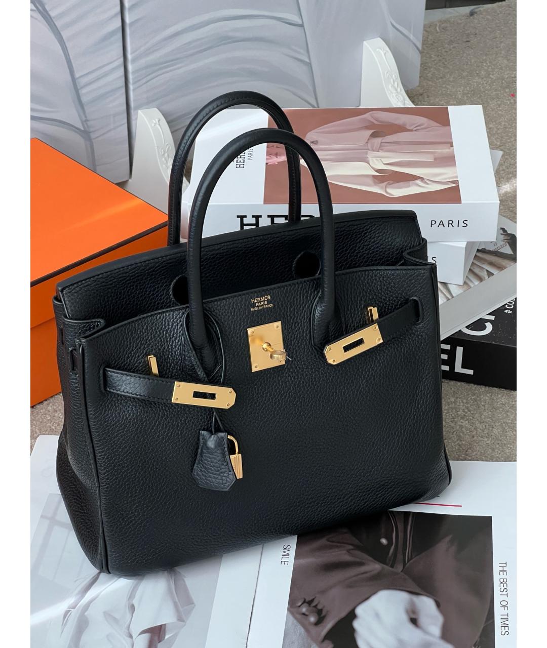 HERMES Черная кожаная сумка с короткими ручками, фото 3