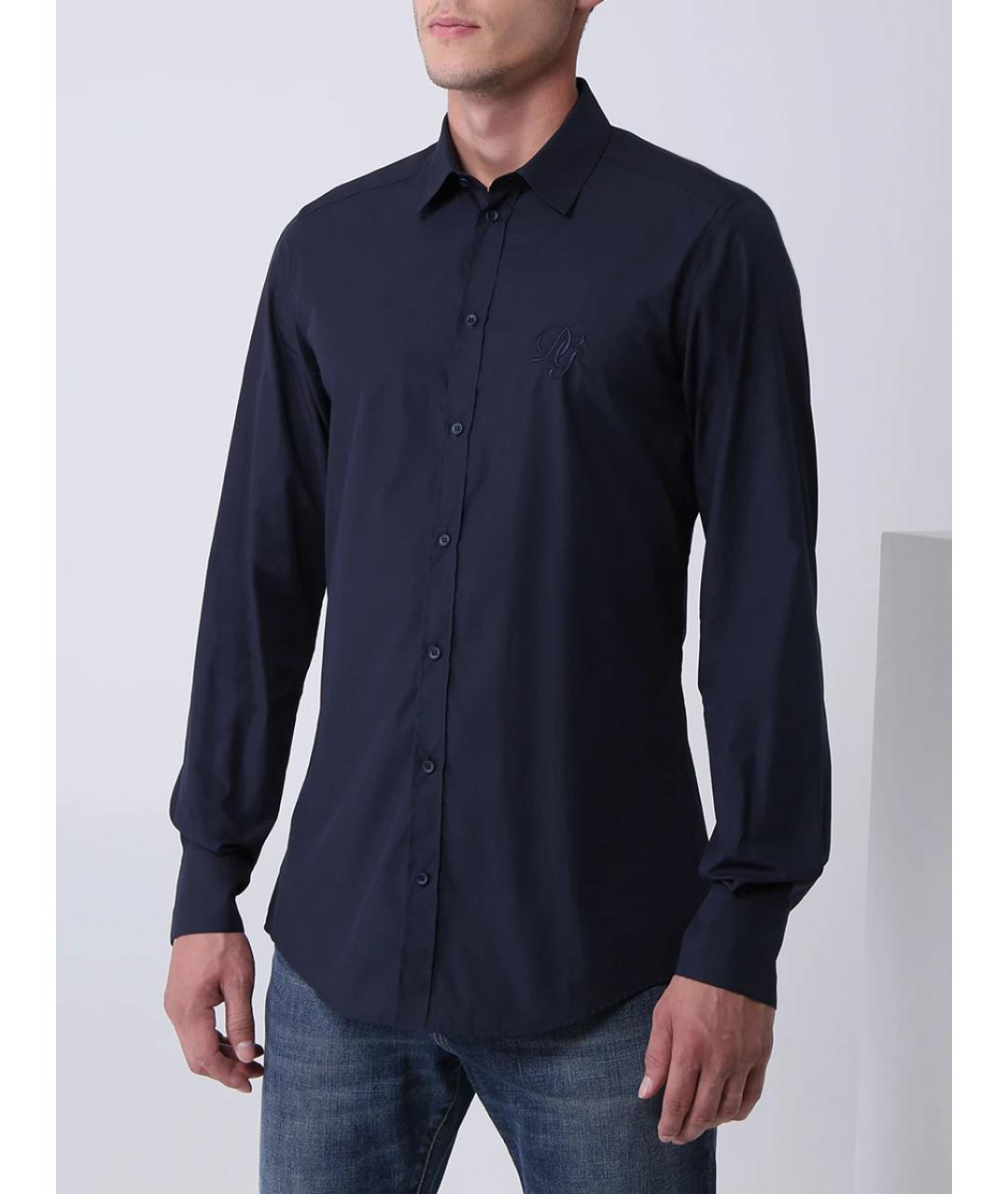 DOLCE&GABBANA Темно-синяя хлопковая кэжуал рубашка, фото 4