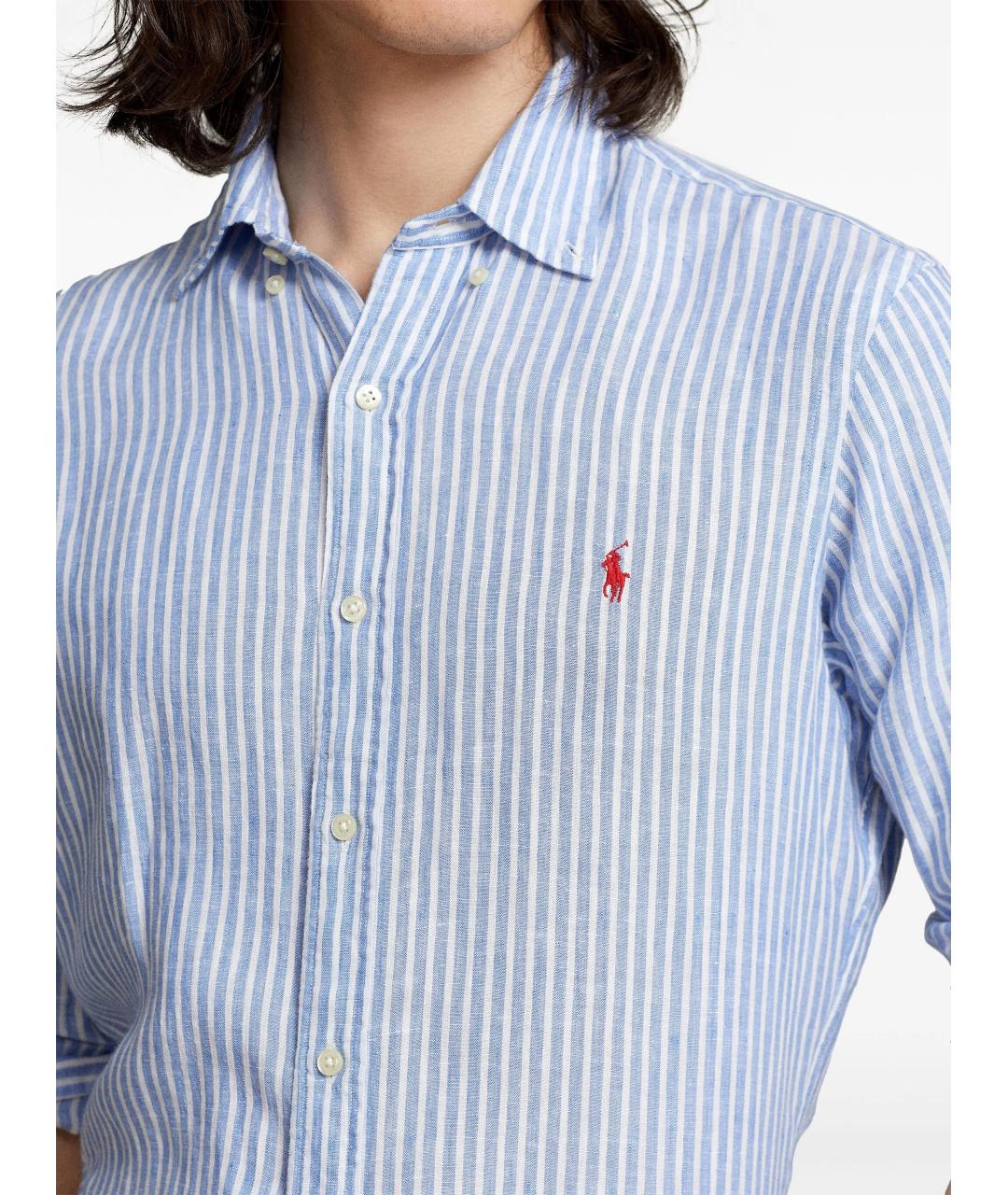 POLO RALPH LAUREN Голубая льняная кэжуал рубашка, фото 3