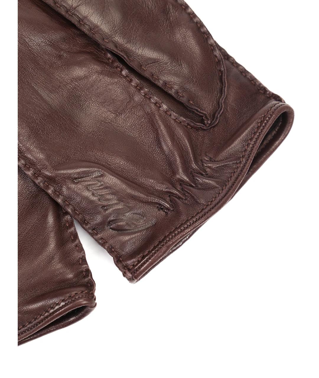 BRIONI Коричневые кожаные перчатки, фото 3