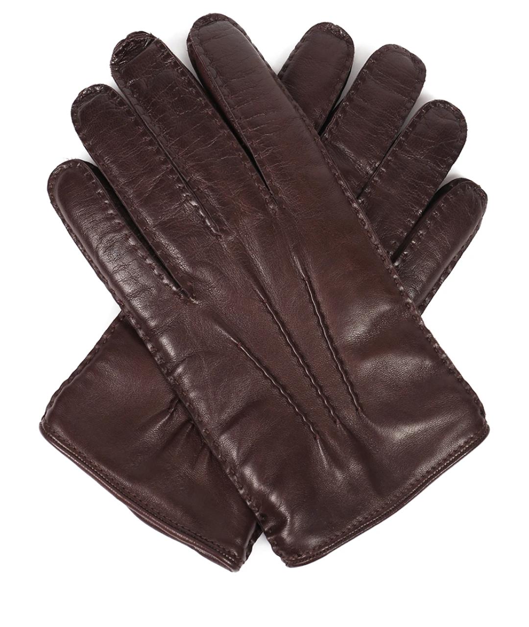 BRIONI Коричневые кожаные перчатки, фото 1