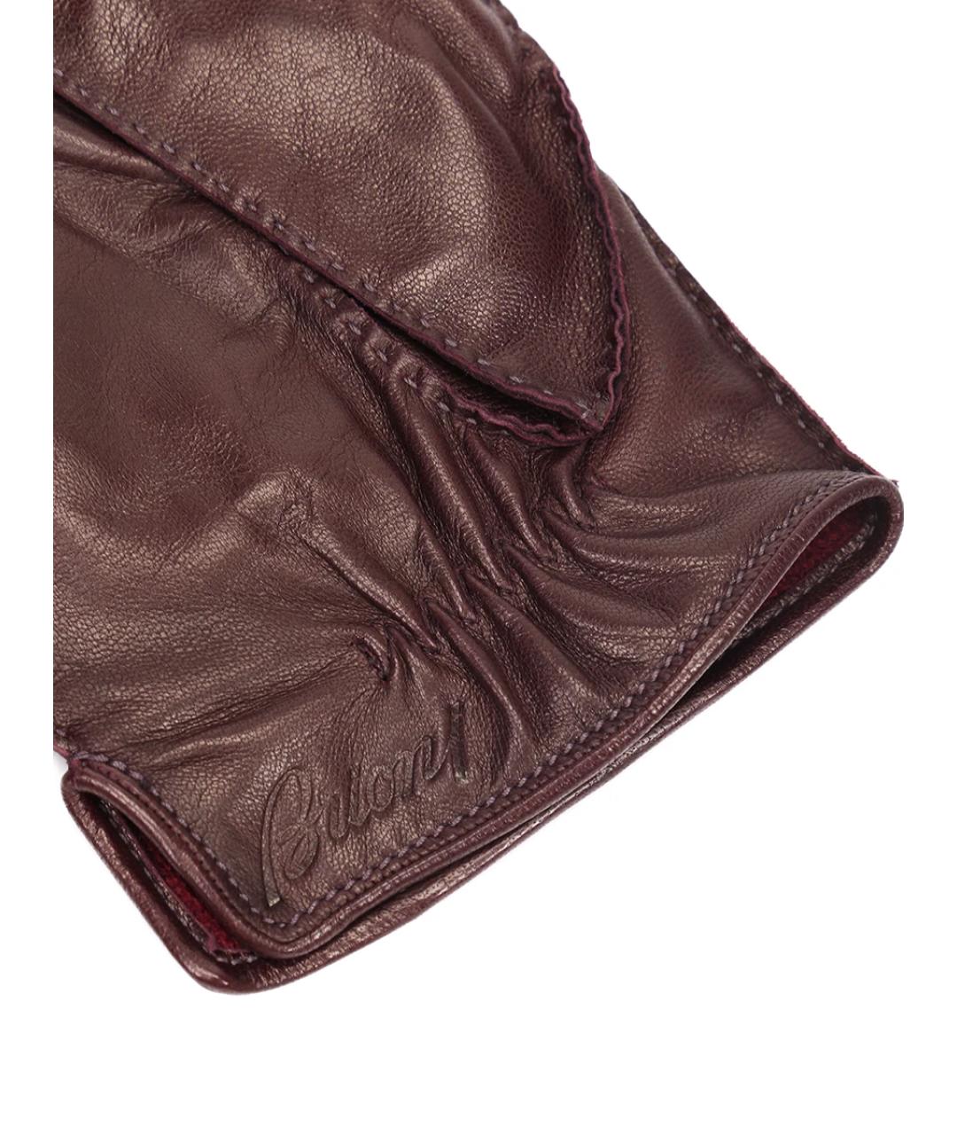 BRIONI Бордовые кожаные перчатки, фото 3