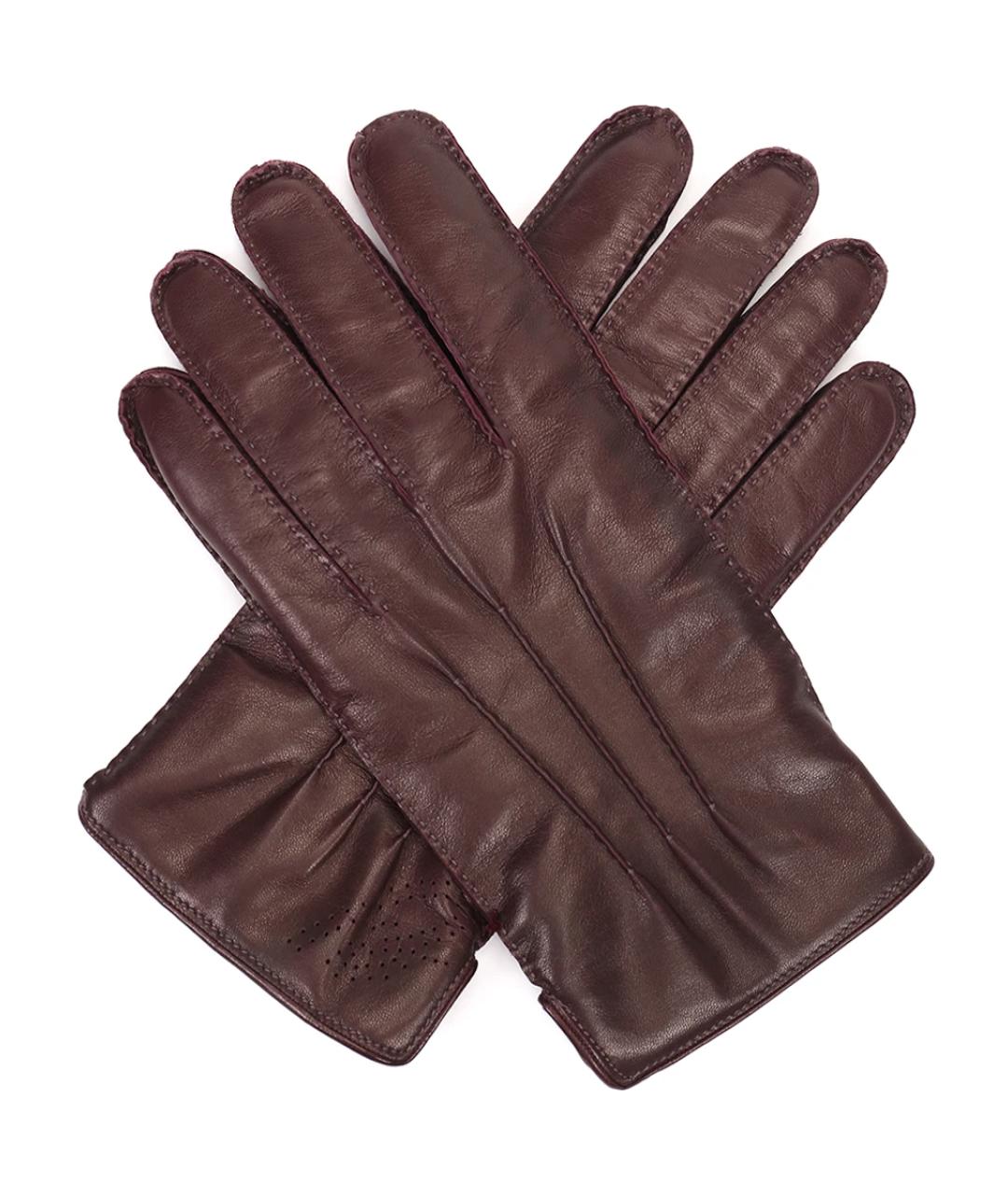 BRIONI Бордовые кожаные перчатки, фото 1