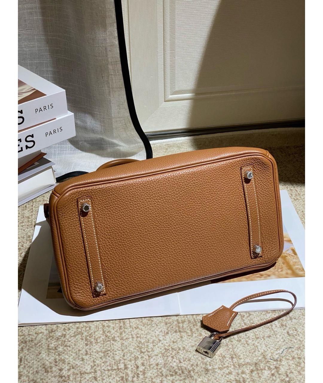 HERMES Коричневая кожаная сумка с короткими ручками, фото 5