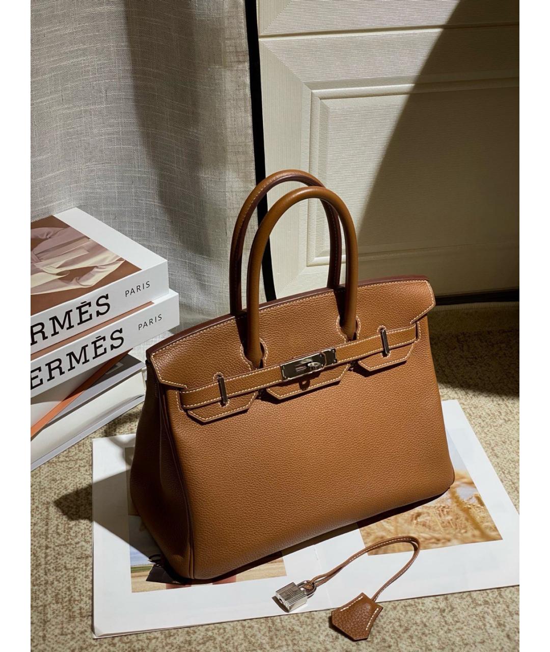 HERMES Коричневая кожаная сумка с короткими ручками, фото 10