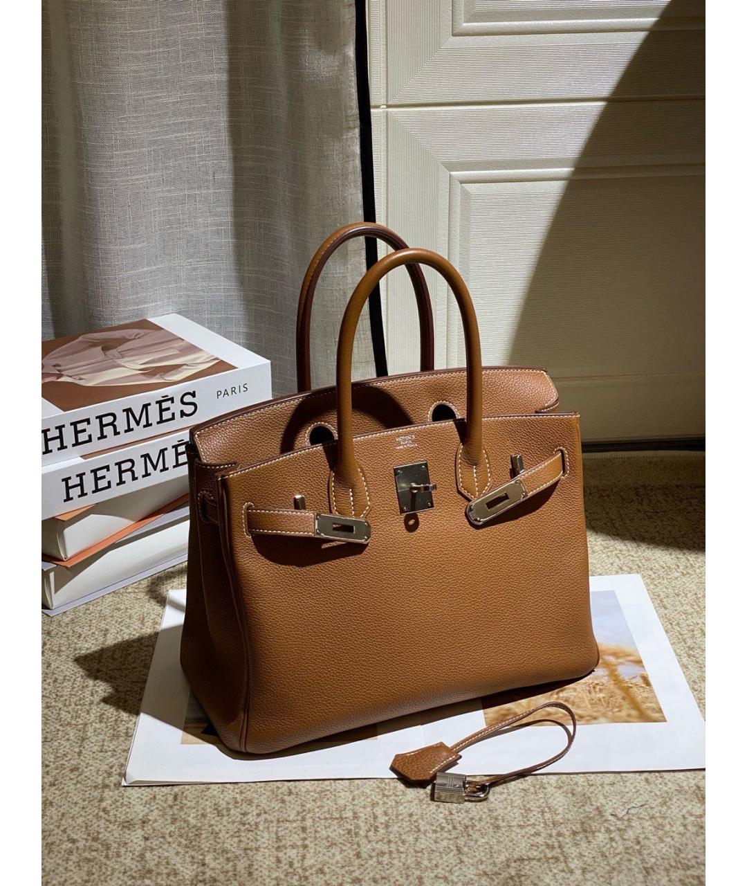 HERMES Коричневая кожаная сумка с короткими ручками, фото 7