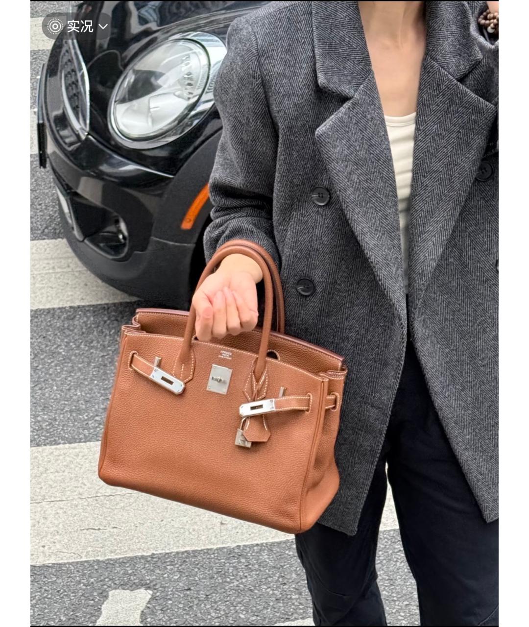 HERMES Коричневая кожаная сумка с короткими ручками, фото 9