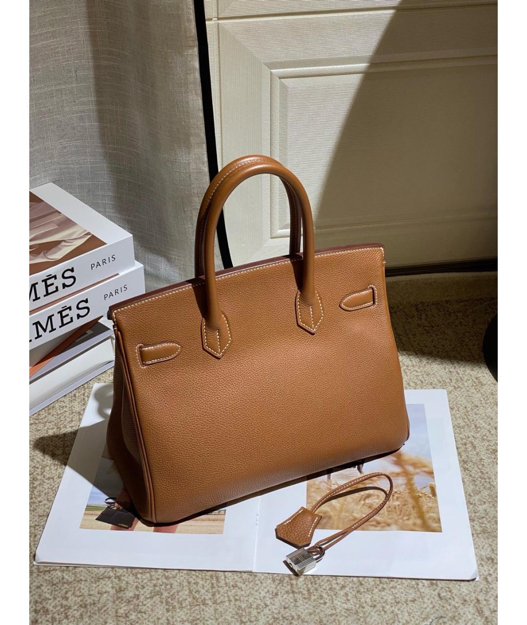HERMES Коричневая кожаная сумка с короткими ручками, фото 2
