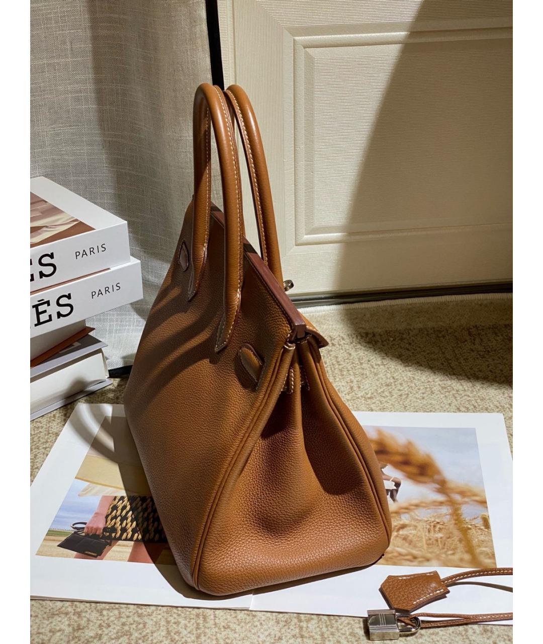 HERMES Коричневая кожаная сумка с короткими ручками, фото 3