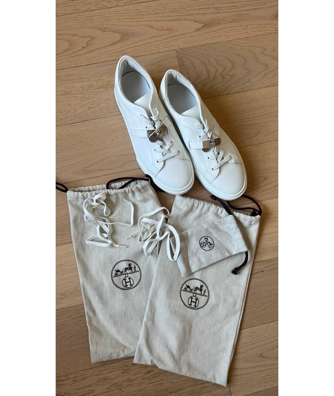 HERMES Белые кожаные низкие кроссовки / кеды, фото 7