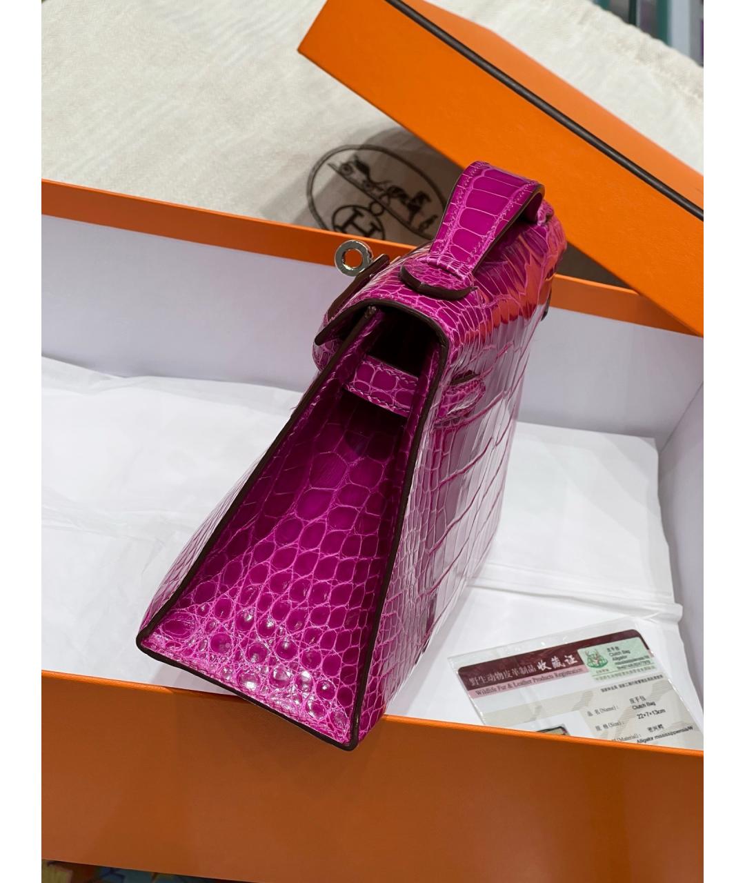 HERMES Фуксия сумка с короткими ручками из экзотической кожи, фото 3