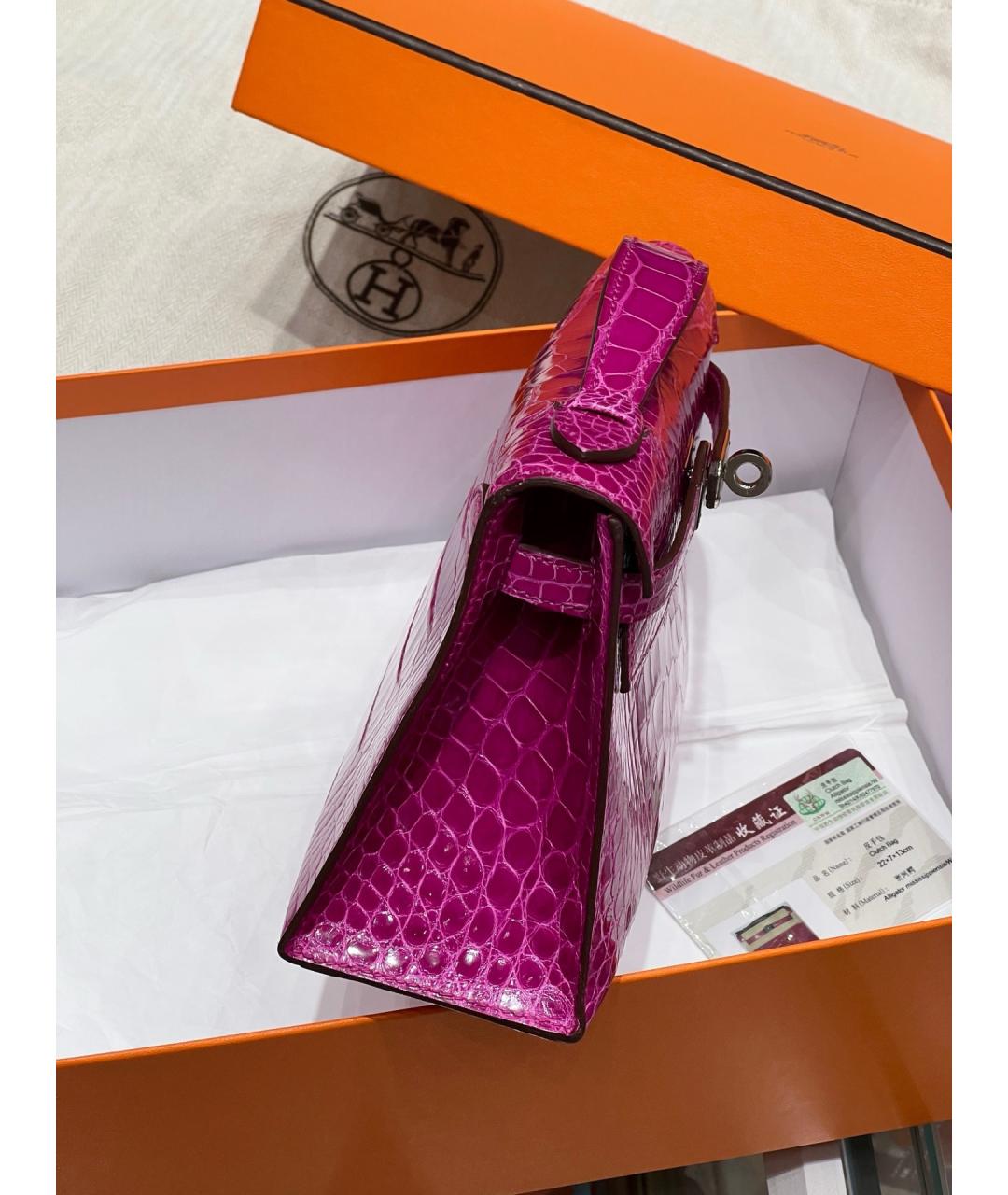 HERMES Фуксия сумка с короткими ручками из экзотической кожи, фото 4
