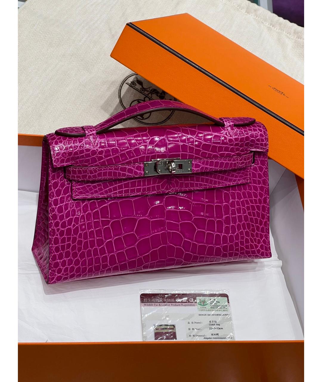 HERMES Фуксия сумка с короткими ручками из экзотической кожи, фото 10