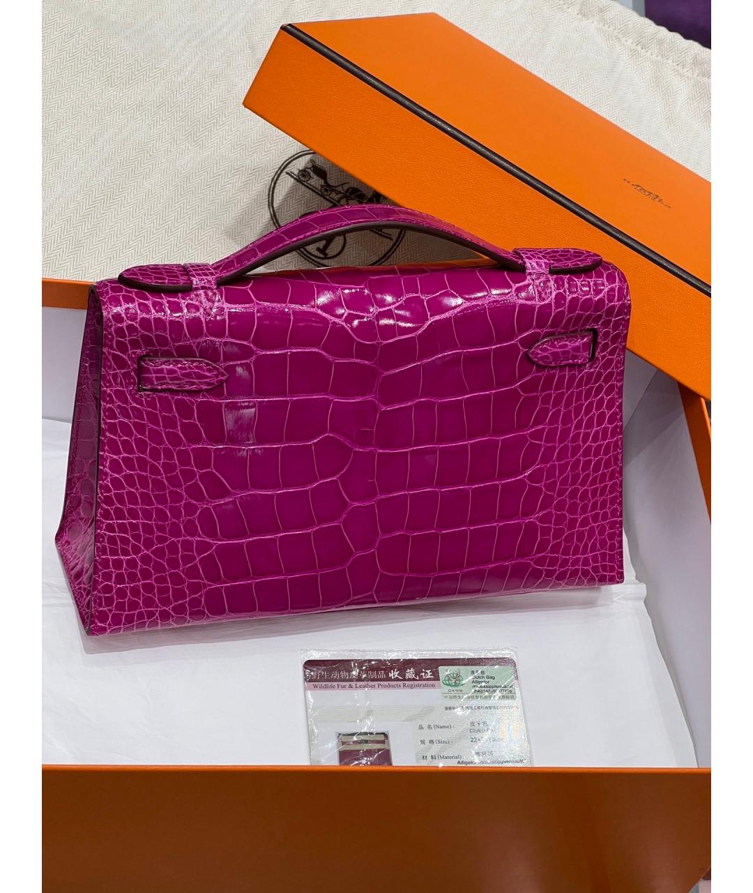 HERMES Фуксия сумка с короткими ручками из экзотической кожи, фото 2