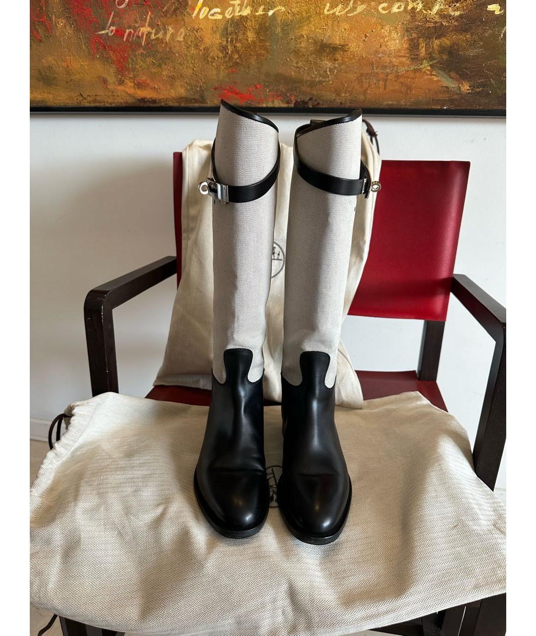 HERMES Черные кожаные сапоги, фото 6