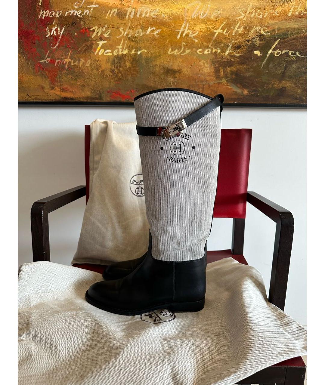 HERMES Черные кожаные сапоги, фото 2