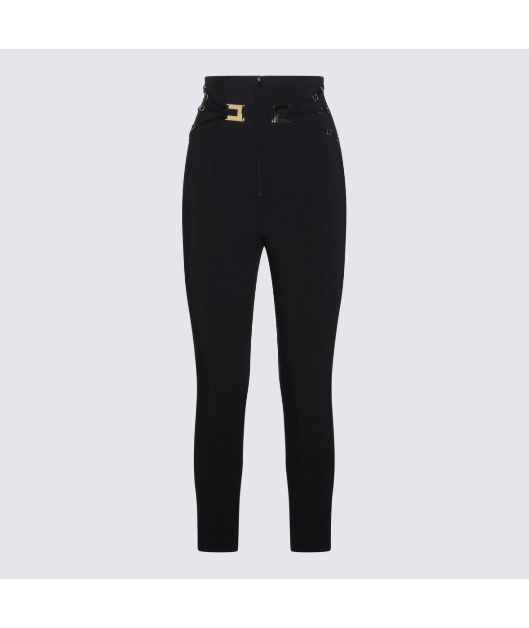 ELISABETTA FRANCHI Черные полиэстеровые прямые брюки, фото 2