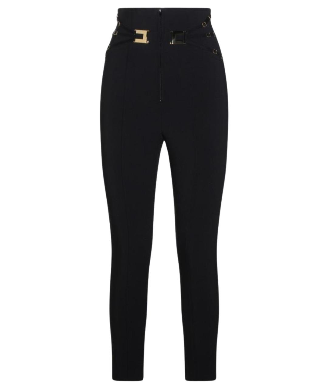 ELISABETTA FRANCHI Черные полиэстеровые прямые брюки, фото 1