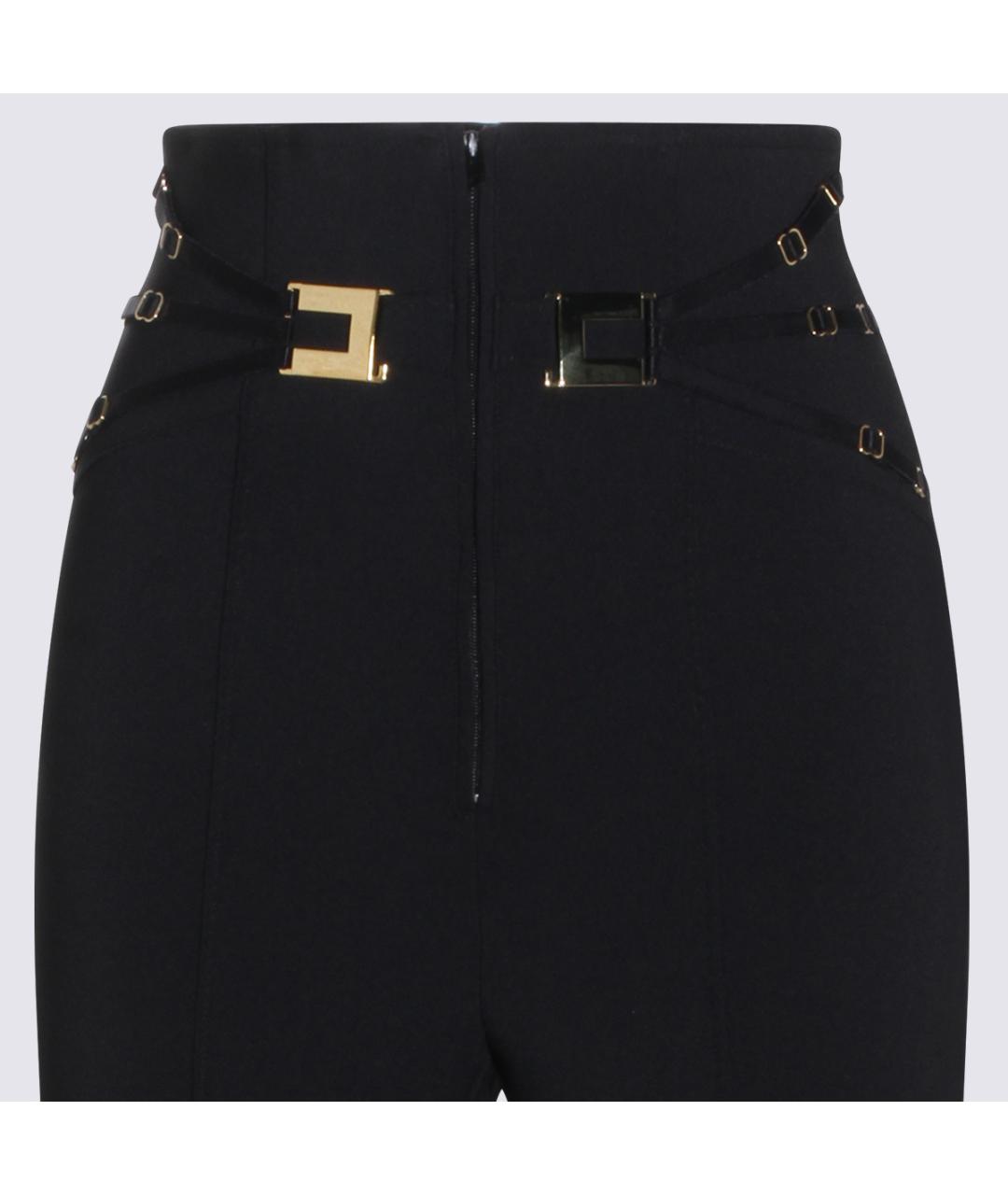 ELISABETTA FRANCHI Черные полиэстеровые прямые брюки, фото 4