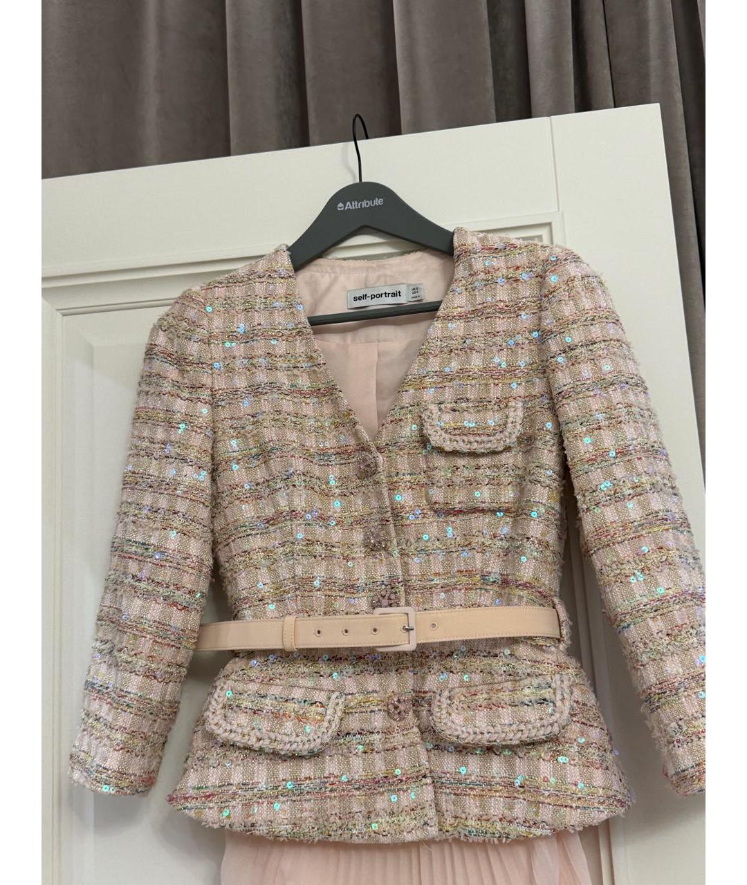 SELF-PORTRAIT Розовое твидовое коктейльное платье, фото 2