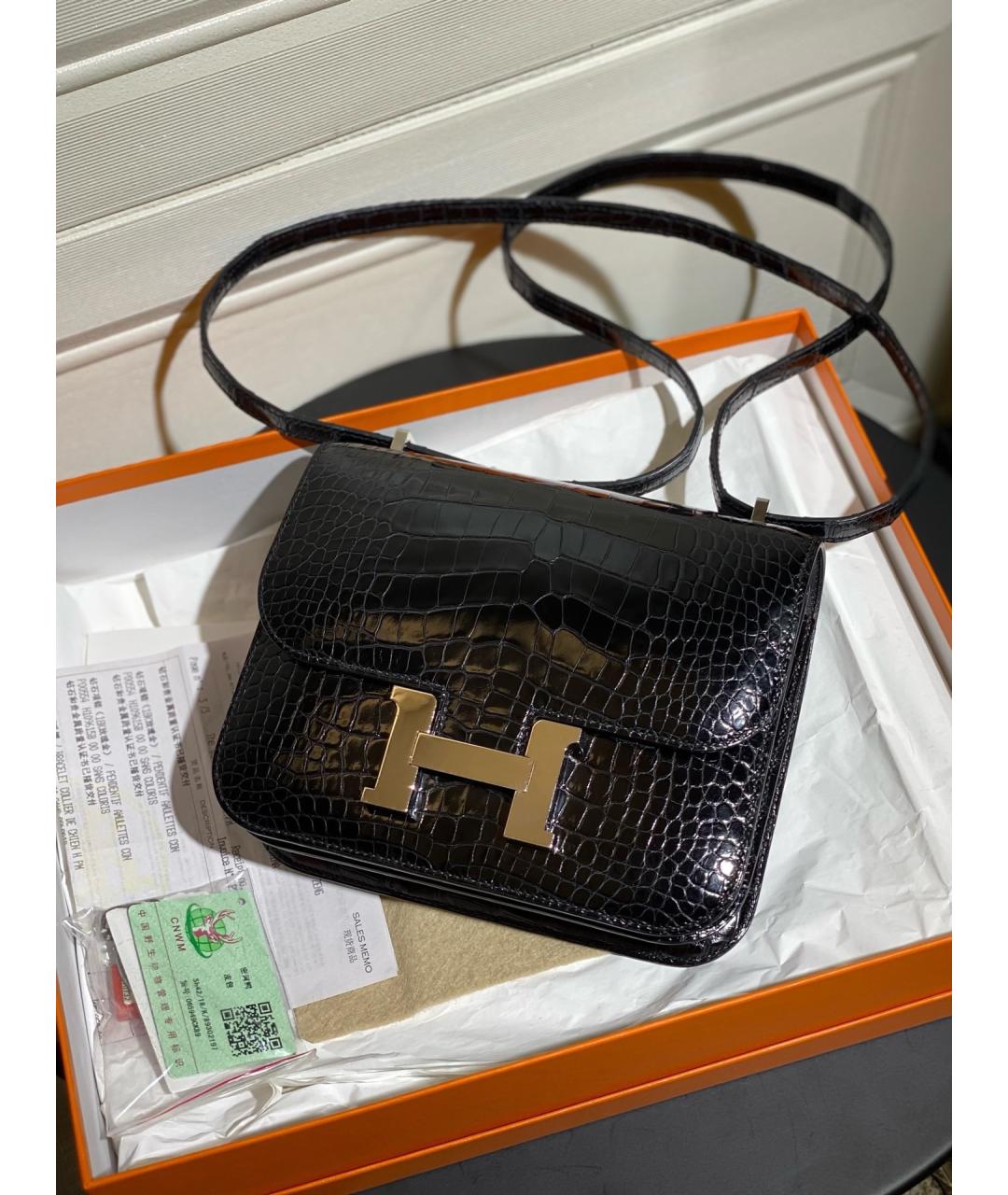 HERMES Черная сумка через плечо из лакированной кожи, фото 5