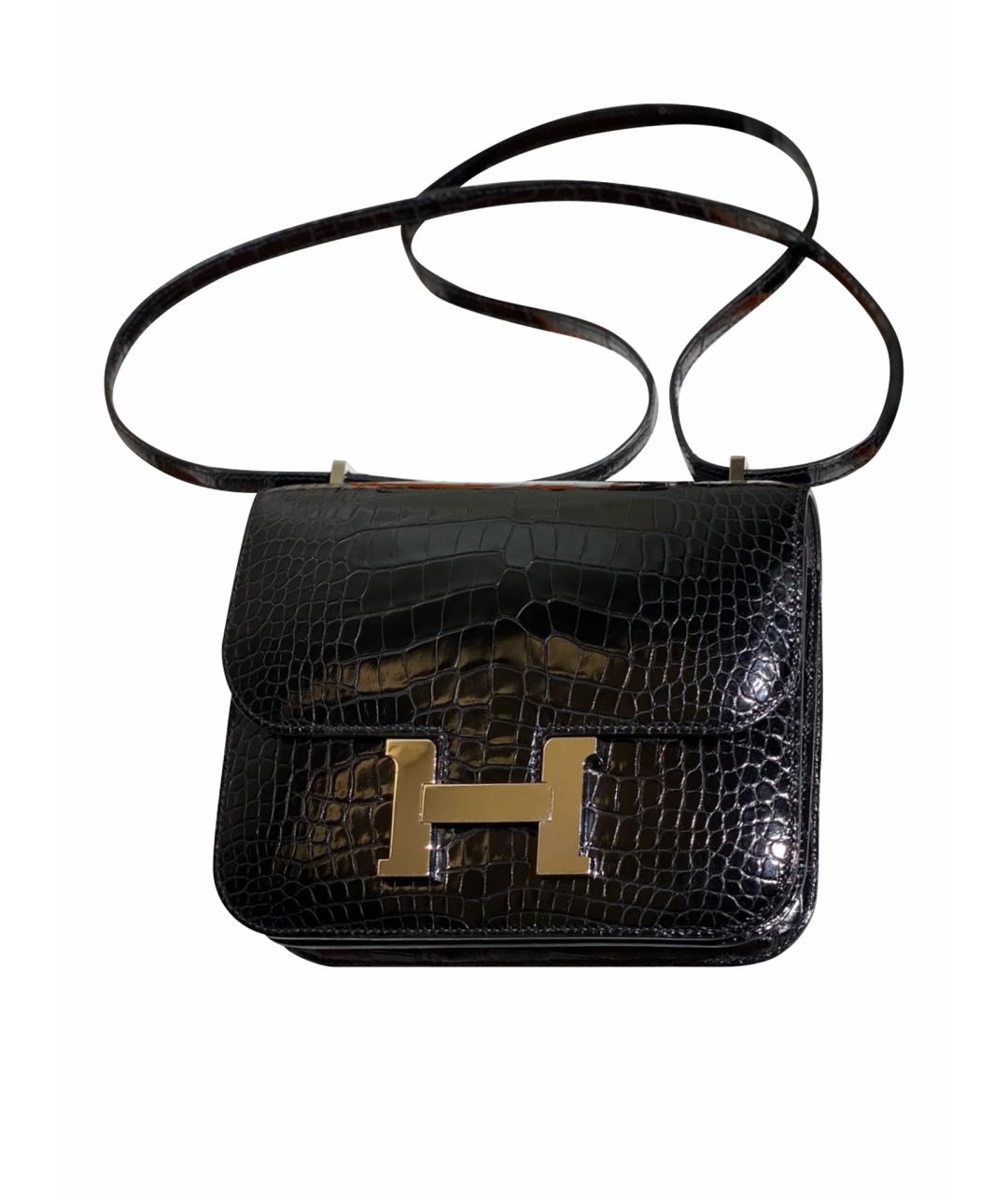 HERMES Черная сумка через плечо из лакированной кожи, фото 1