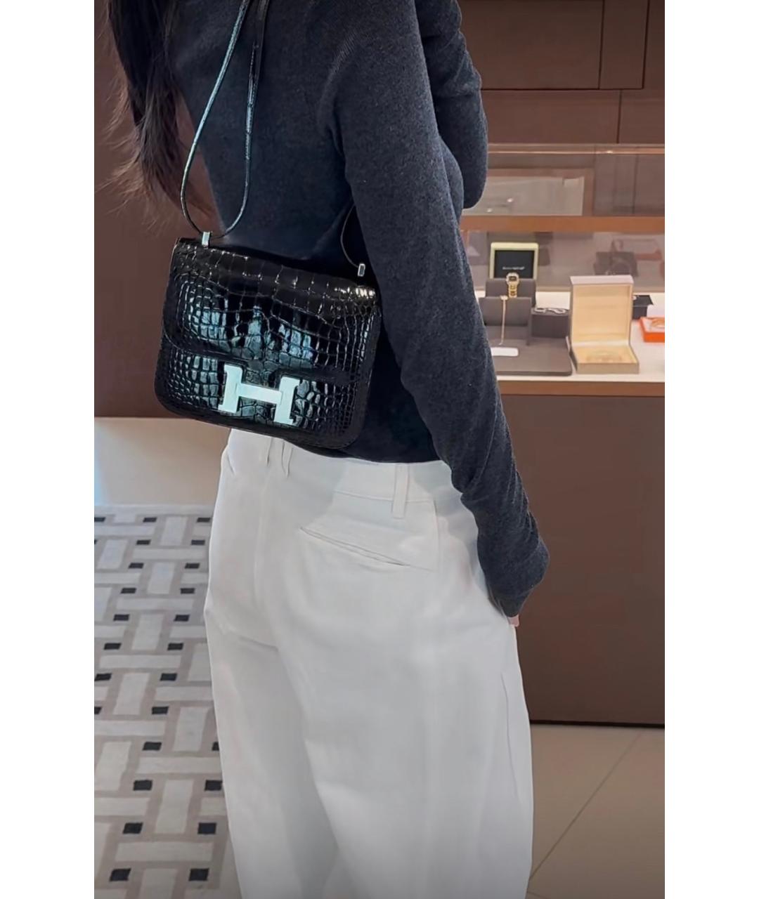 HERMES Черная сумка через плечо из лакированной кожи, фото 3