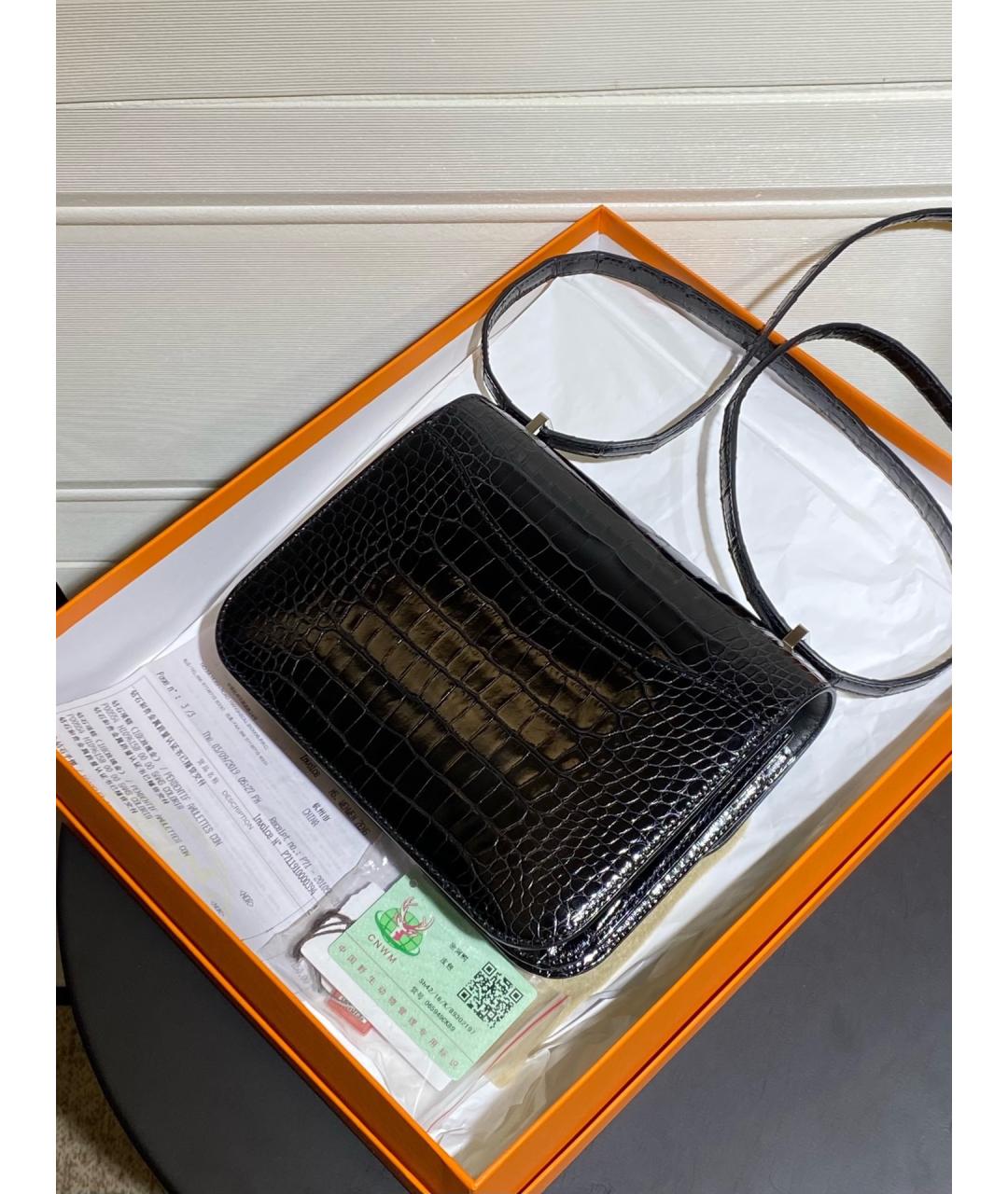 HERMES Черная сумка через плечо из лакированной кожи, фото 2