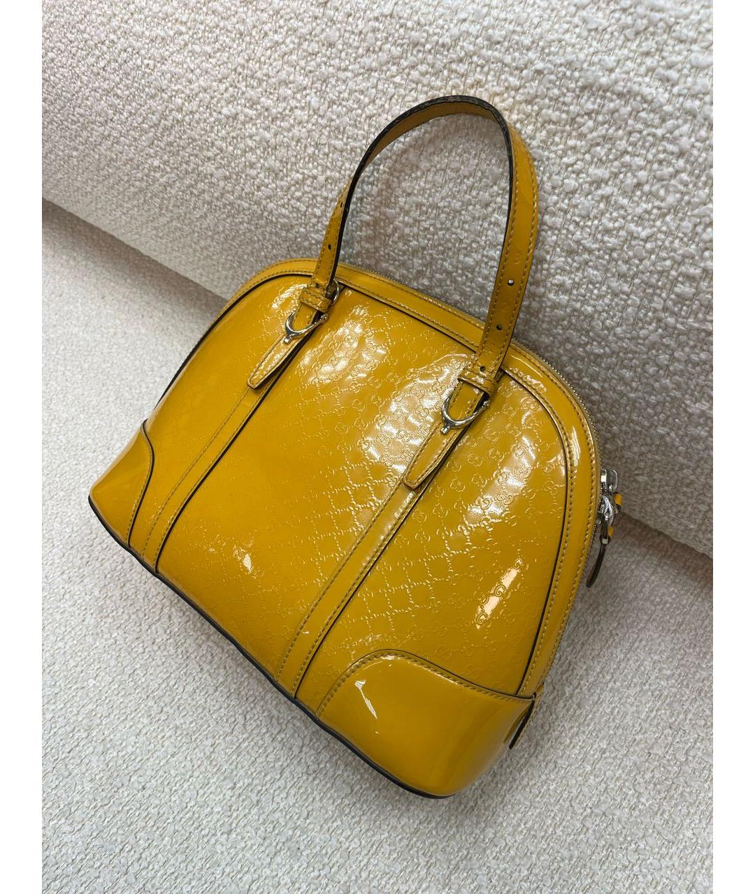 GUCCI Желтая сумка с короткими ручками из лакированной кожи, фото 5