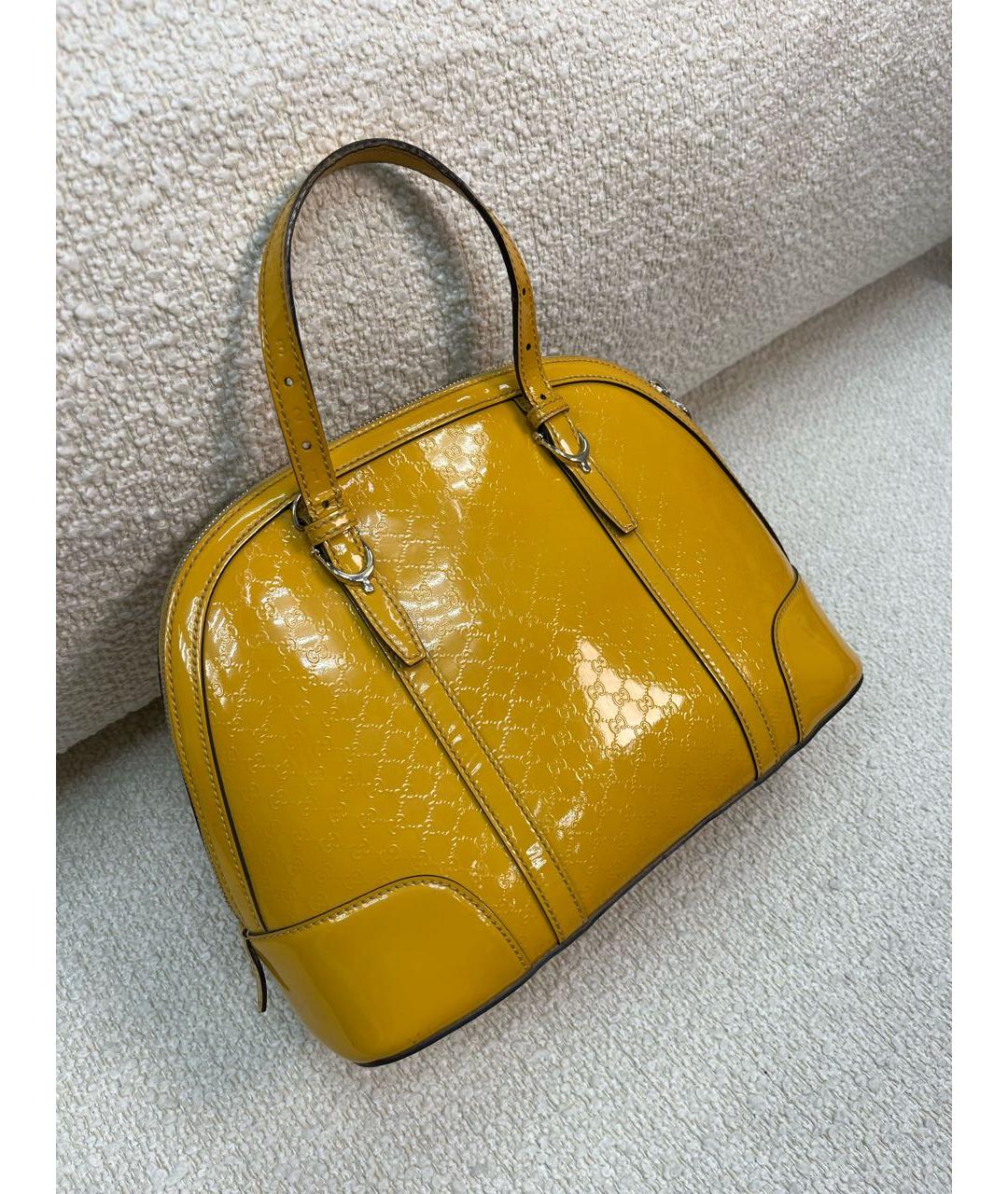 GUCCI Желтая сумка с короткими ручками из лакированной кожи, фото 2