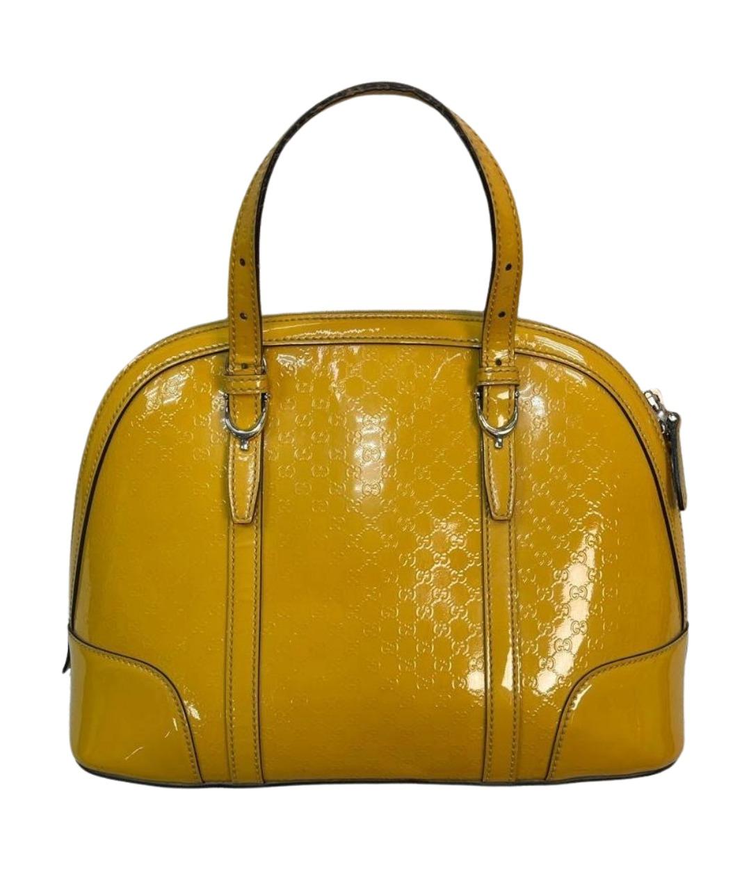 GUCCI Желтая сумка с короткими ручками из лакированной кожи, фото 1