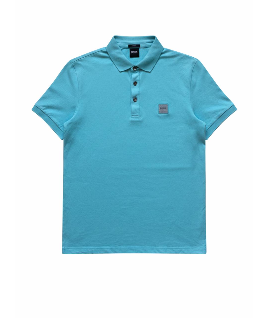 HUGO BOSS Голубое хлопко-эластановое поло с длинным рукавом, фото 1