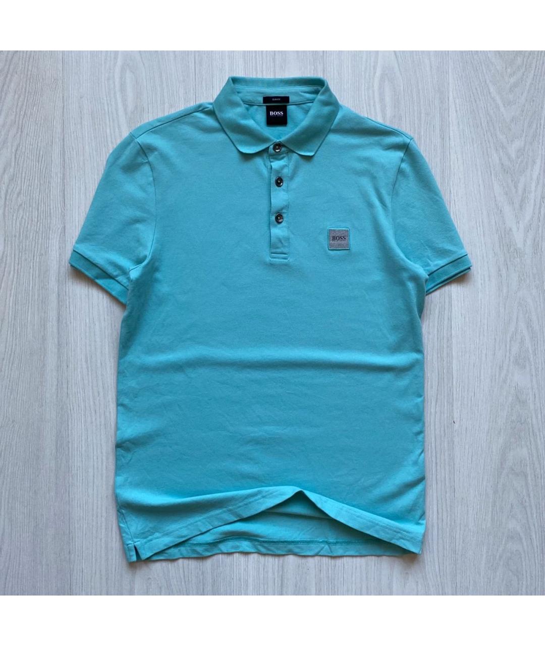 HUGO BOSS Голубое хлопко-эластановое поло с длинным рукавом, фото 8