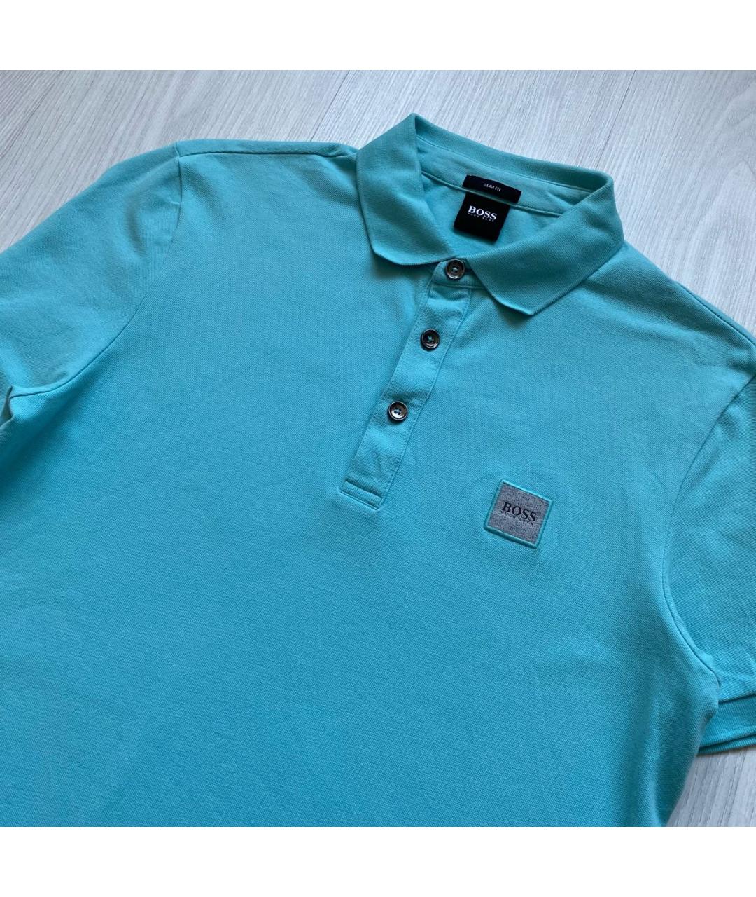 HUGO BOSS Голубое хлопко-эластановое поло с длинным рукавом, фото 2