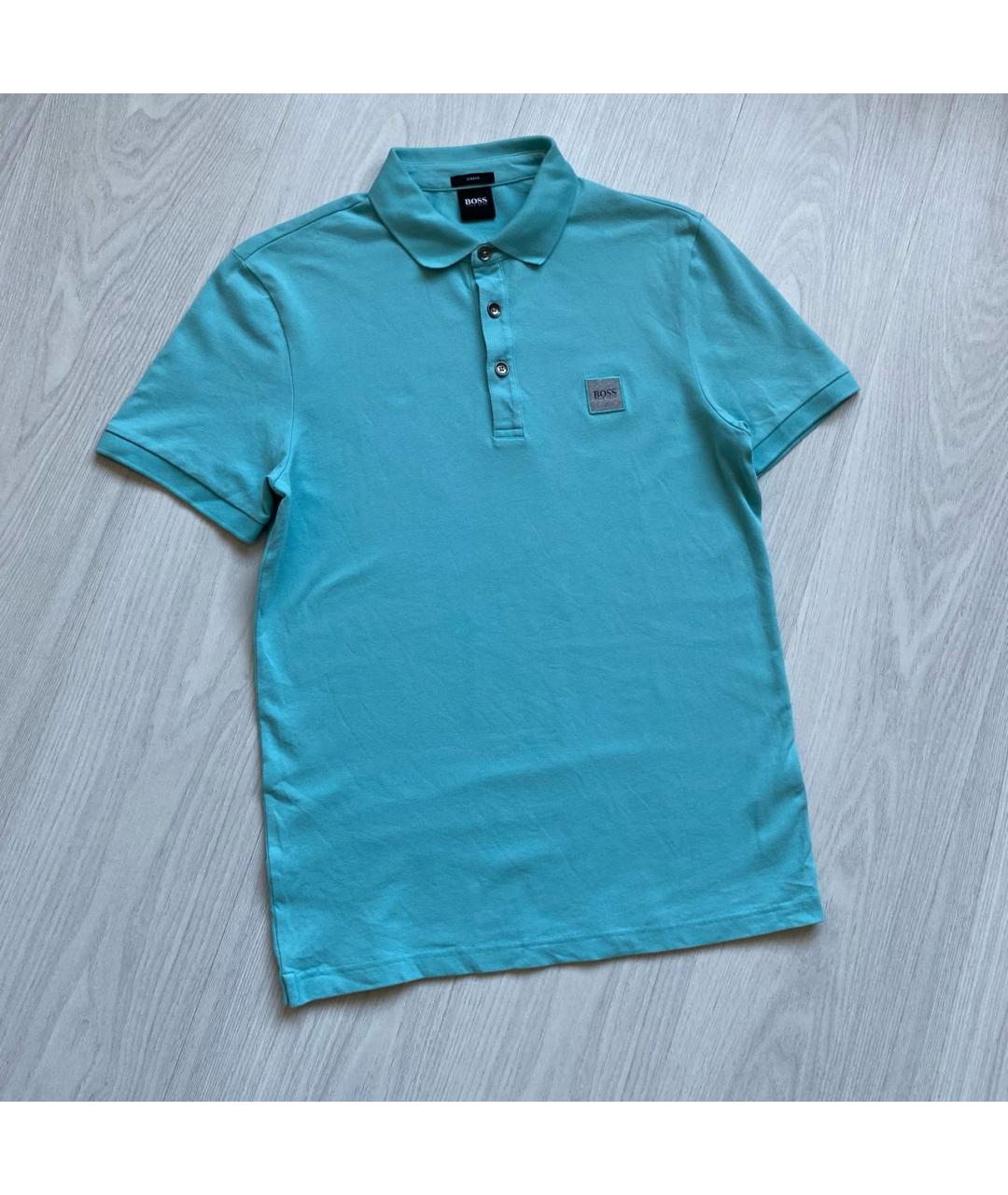 HUGO BOSS Голубое хлопко-эластановое поло с длинным рукавом, фото 4