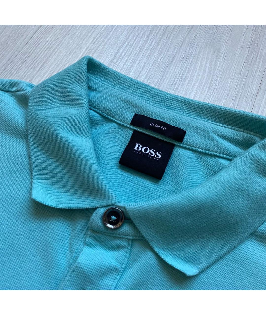 HUGO BOSS Голубое хлопко-эластановое поло с длинным рукавом, фото 3