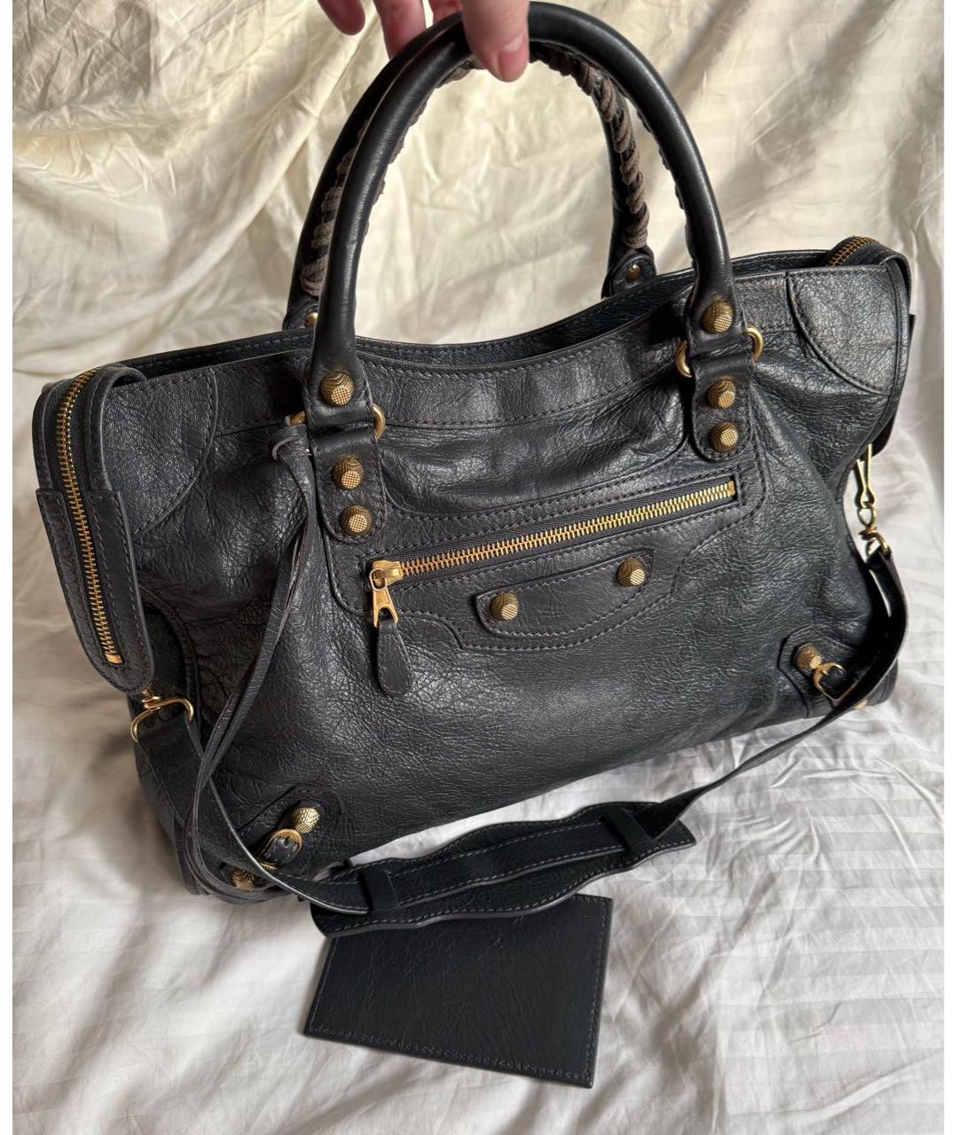 BALENCIAGA Антрацитовая кожаная сумка с короткими ручками, фото 7