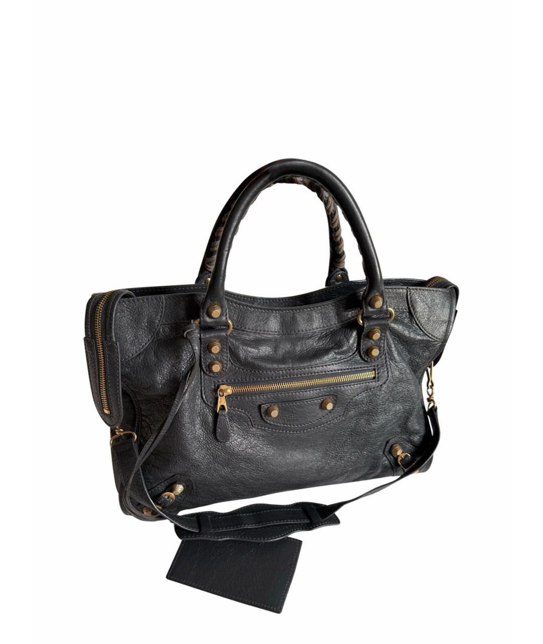 BALENCIAGA Антрацитовая кожаная сумка с короткими ручками, фото 1