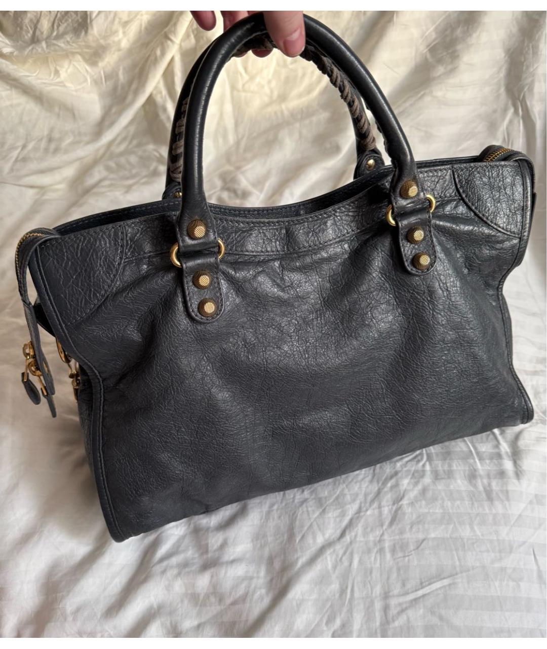 BALENCIAGA Антрацитовая кожаная сумка с короткими ручками, фото 2