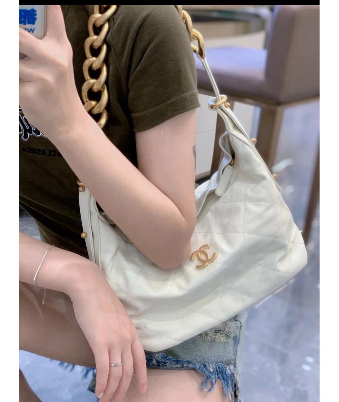 CHANEL Белая кожаная сумка через плечо, фото 8