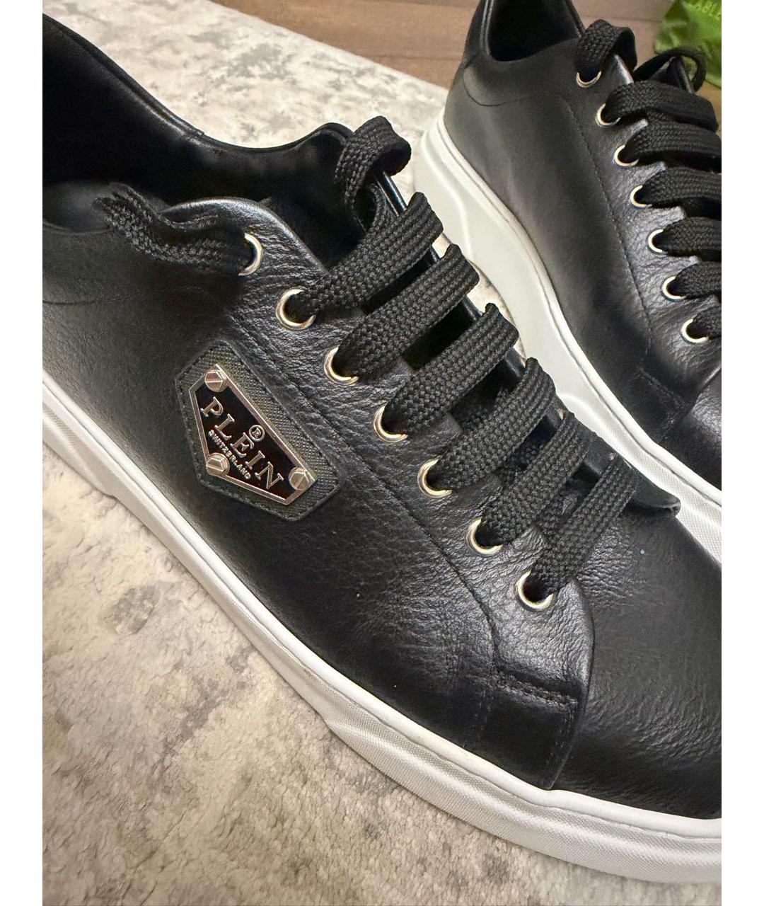 PHILIPP PLEIN Черные кожаные низкие кроссовки / кеды, фото 7