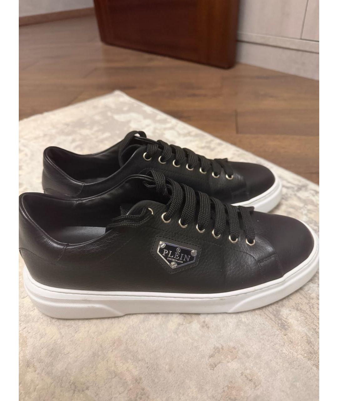 PHILIPP PLEIN Черные кожаные низкие кроссовки / кеды, фото 8