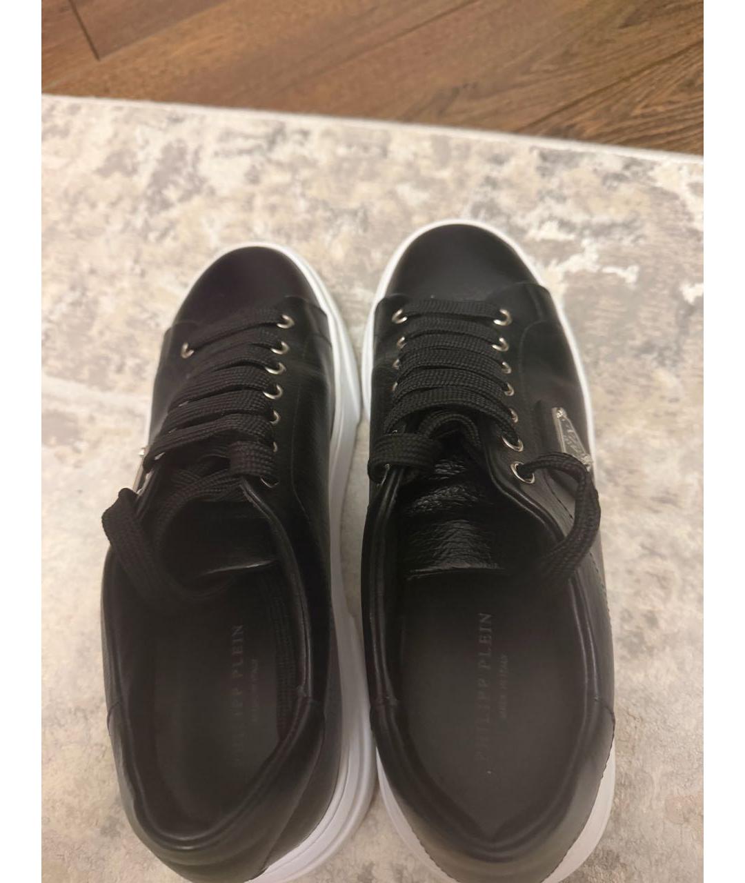 PHILIPP PLEIN Черные кожаные низкие кроссовки / кеды, фото 3