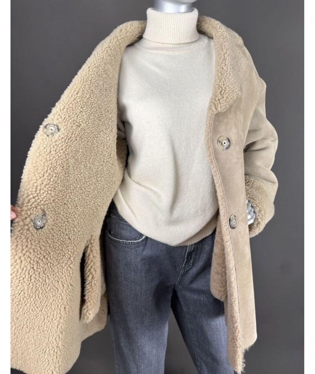 MALO Бежевая меховая дубленка, фото 4