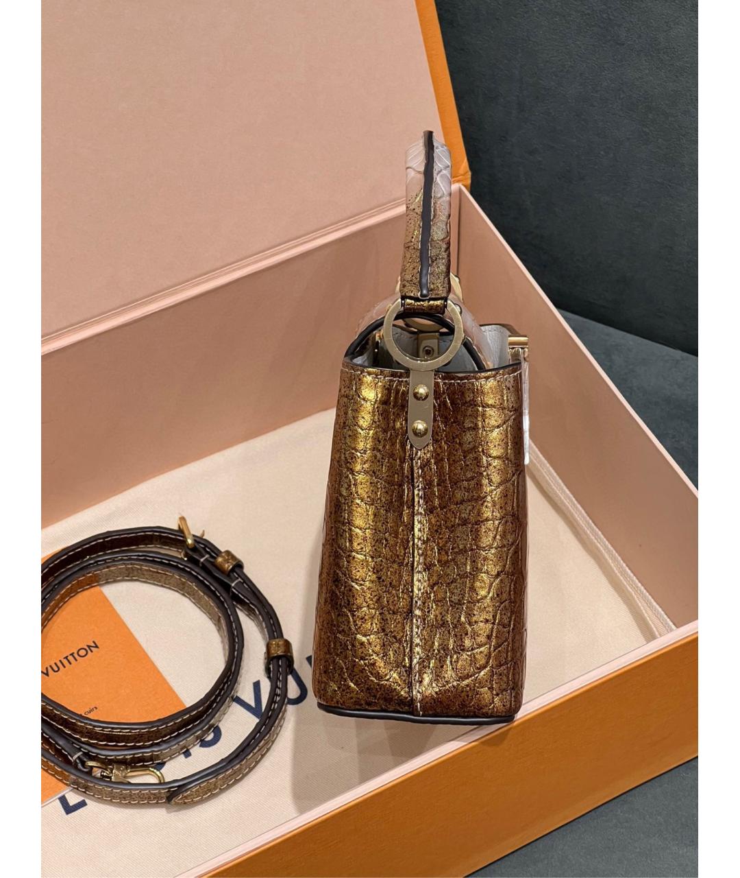 LOUIS VUITTON Золотая сумка с короткими ручками из экзотической кожи, фото 4