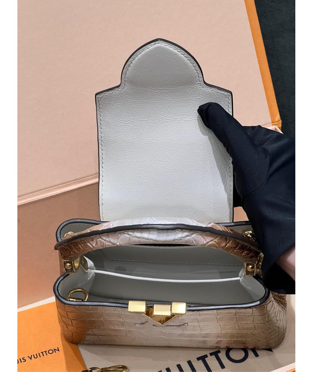 LOUIS VUITTON Золотая сумка с короткими ручками из экзотической кожи, фото 8