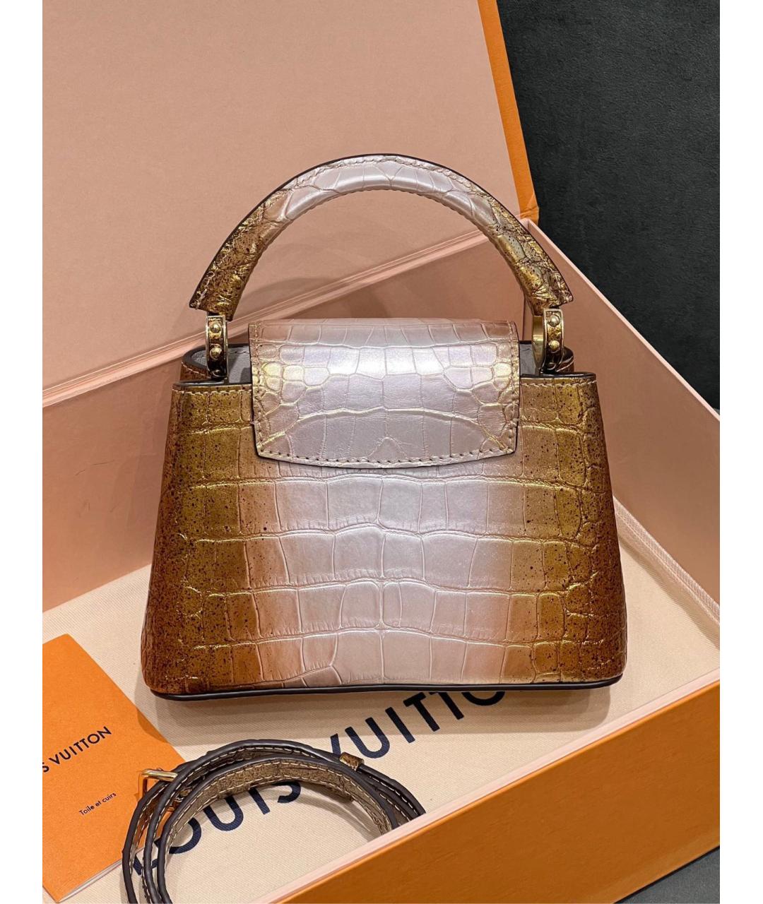 LOUIS VUITTON Золотая сумка с короткими ручками из экзотической кожи, фото 2