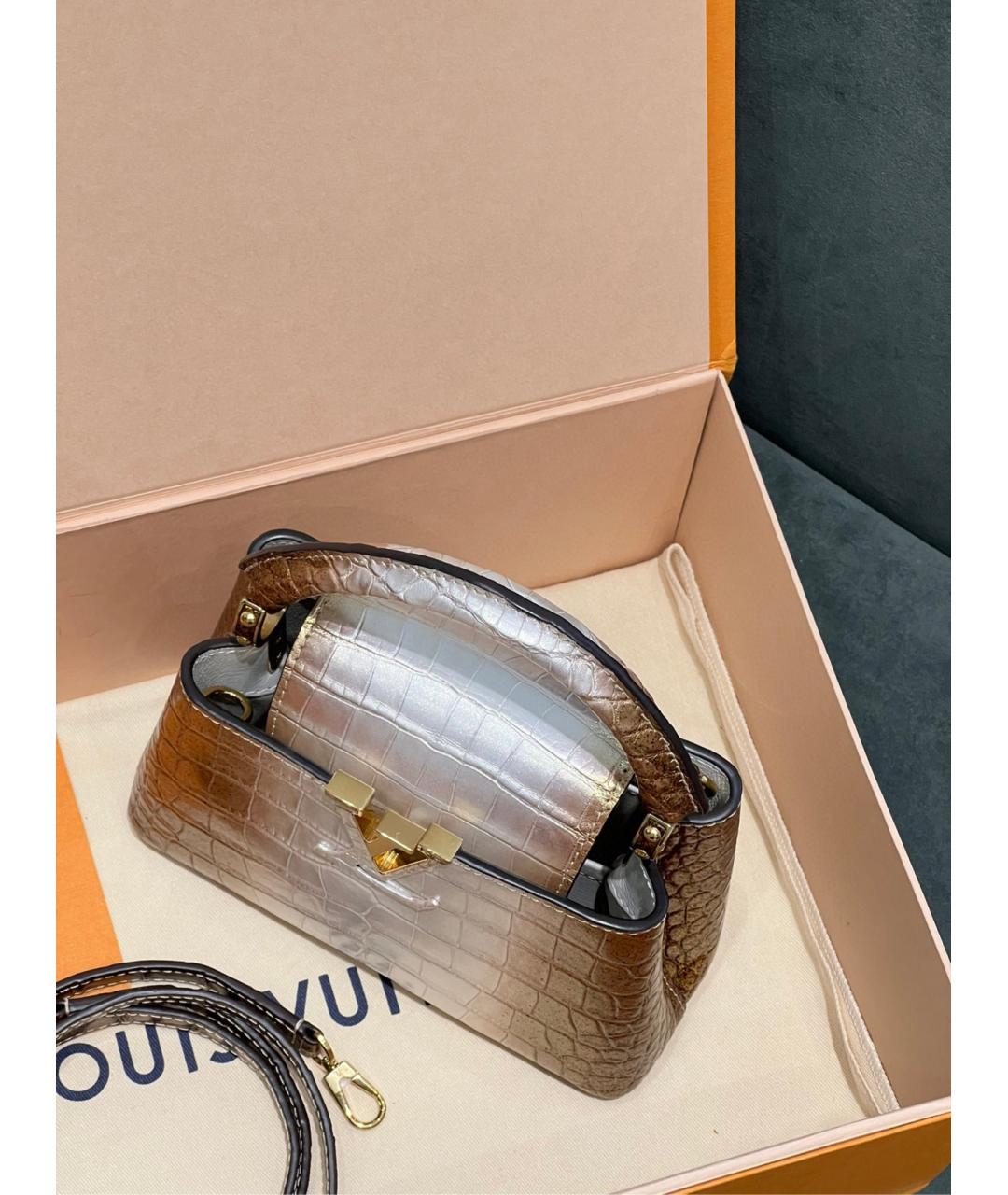 LOUIS VUITTON Золотая сумка с короткими ручками из экзотической кожи, фото 6